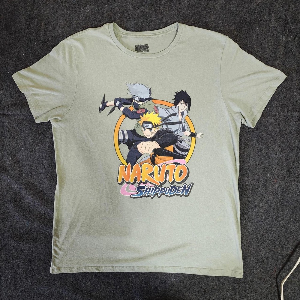 Naruto Shippuden Team 7 Graphic Tee Sage Green Mens Large Naruto Sasuke Kakashi